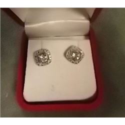 EARRINGS - NEW - AMETHYST & DIAMOND STUD EARRINGS IN STERLING SILVER SETTING - HAS PLATINUM FINISH F