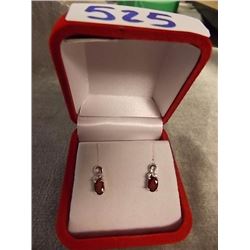 EARRINGS - NEW OVAL FACETTED GARNET IN STERLING SILVER STUD SETTING - RETAIL APPROX. $250