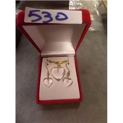 NECKLACE AND EARRING SET - CLEAR HEART FACETTED GEM STONES - DANGLE EARRINGS AND 16" CHAIN