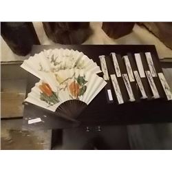 LOT OF 12 ORIENTAL FOLDING FANS - NEW