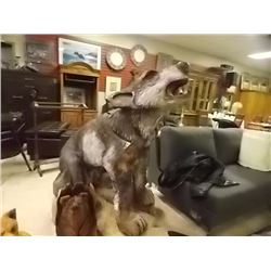 UNIQUE HAND CRAFTED CHAIN SAW CARVING -  WOLF ON ROCKS- 49"  X 27 X 42"