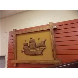 CARVED WOOD PICTURE OF SHIP