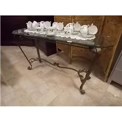 WROUGHT IRON HALL TABLE WITH GLASS