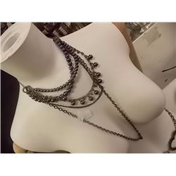 NECKLACE - BELLEY LENGTH BLACK METALLIC BEADS & CHAIN