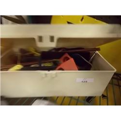 TOOL BOX & CONTENTS - TIN CUT OUTS, ROPE AND MORE