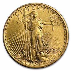 1908-D $20 St. Gaudens Gold Double Eagle w/Motto BU