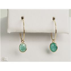 #12-14K YELLOW GOLD EMERALD HOOP EARRINGS