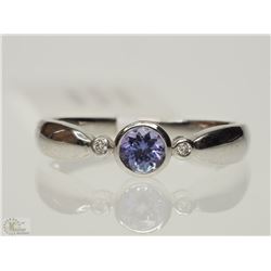 #21-10K WHITE GOLD TANZANITE &DIAMOND RING SIZE 7