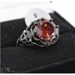 NEW LADIES RING SZ 8 RED ON BLACK