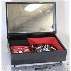 JAPANESE WOOD JEWELRY BOX FULL OF JEWELRY