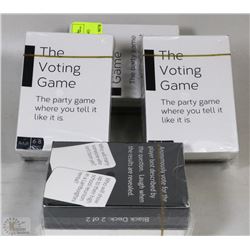 4PKS OF 2 DECKS OF "THE VOTING GAME" PARTY CARDS