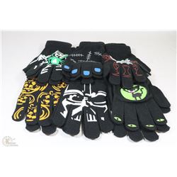 6 PACK OF GLOW IN THE DARK HALLOWEEN GLOVES