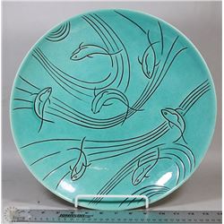 VINTAGE 14" ROSELANE POTTERY TURQUOISE BOWL