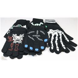 6 PACK OF GLOW IN THE DARK HALLOWEEN GLOVES