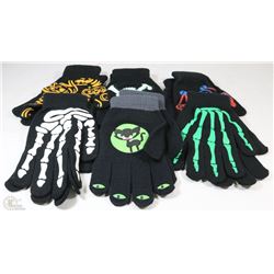6 PACK OF GLOW IN THE DARK HALLOWEEN GLOVES
