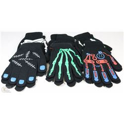 6 PACK OF GLOW IN THE DARK HALLOWEEN GLOVES