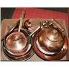 Image 1 : SET OF COOPER POTS, FRYING PANS & UTENSILS