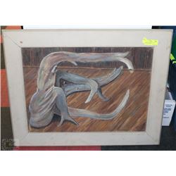 DRIFT WOOD FRAMED OIL ON CANVAS PAINTING