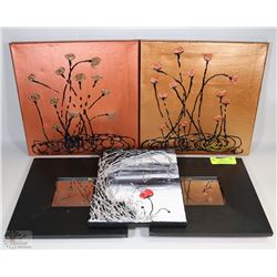 3 DECORATIVE OIL ON CANVAS PAINTINGS & 2 MIRRORS