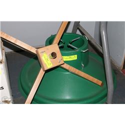 TWO CHRISTMAS TREE STANDS, ONE WOOD, ONE PLASTIC
