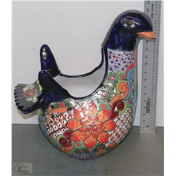 LARGE HOME MADE PAINTED POTTERY BIRD FLOWER