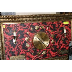 VINTAGE RED AND BRASS LOOKING CLOCK AND LIGHT