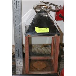 LARGE METAL AND WOOD LANTERN