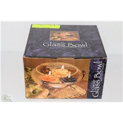 NEW CRACKLE GLASS BOWLS WITH METAL STAND