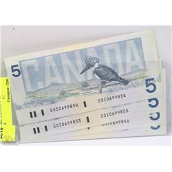 1986 UNCIRC. CANADIAN $5 BILLS SEQ #'S X4
