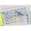 Image 1 : 1986 UNCIRC. CANADIAN $5 BILLS SEQ #'S X4