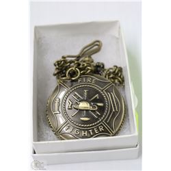 NEW FIRE FIGHTER LARGE POCKET WATCH WITH CHAIN
