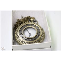 NEW STAR SEE THROUGH POCKET WATCH WITH CHAIN