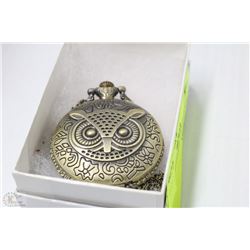 NEW OWL THEMED LARGE POCKET WATCH WITH CHAIN