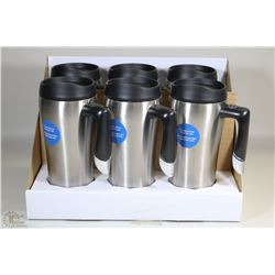 CASE OF 6 STAINLESS STEEL TRAVEL MUGS