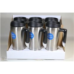 CASE OF 6 STAINLESS STEEL TRAVEL MUGS