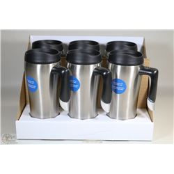 CASE OF 6 STAINLESS STEEL TRAVEL MUGS