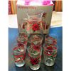 Image 1 : POINSETTIA DECORATED GLASS JUG & 6 GLASSES