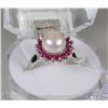 Image 1 : #10-AKOYA PEARL ,RUBY .925 SOLID SILVER RING