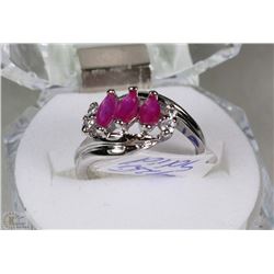 #1-NATURAL RUBY & CZ .925 SOLID SILVER RING
