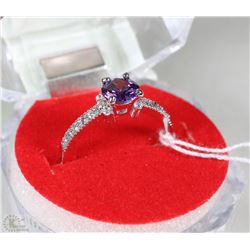 #23-NATURAL AMETHYST &CZ .925 SOLID SILVER RING