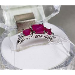 #2-NATURAL RUBY & CZ .925 SOLID SILVER RING