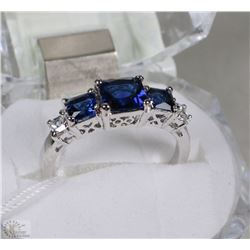#17-BLUE SAPPHIRE &CZ .925 SOLID SILVER RING