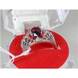 #25-PURPLE AMETHYST &CZ .925 SOLID SILVER RING