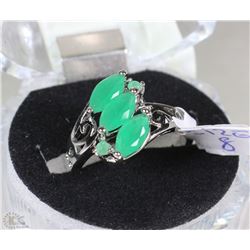 #11-GREEN EMERALD.925 SOLID SILVER RING