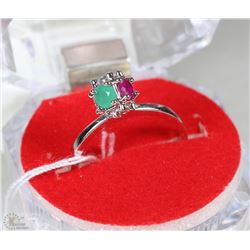 #15-RUBY,EMERALD,CZ.925 SOLID SILVER RING