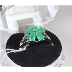#12-GREEN EMERALD.925 SOLID SILVER RING
