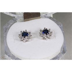 #26-BLUE SAPPHIRE & CZ .925 SOLID SILVER EARRINGS