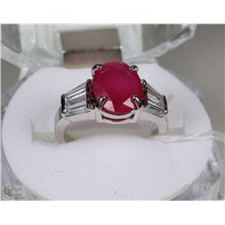 #4-NATURAL RUBY & CZ .925 SOLID SILVER RING