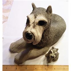 LARGE SCHNAUSER & PUPPY SCULPTURE