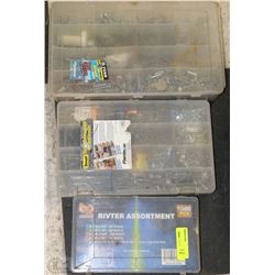 THREE PLASTIC ORGANIZERS WITH ASSORTED